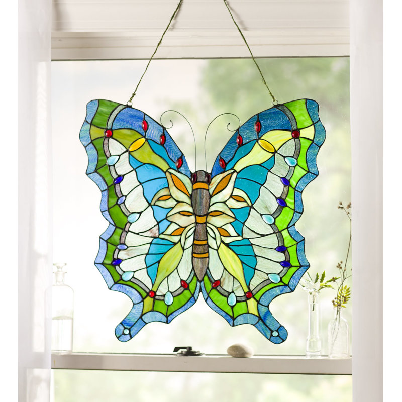 Wind & Weather Hanging Stained Glass Butterfly Window Panel Wayfair